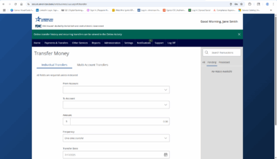 screenshot of the transfer money page on ANB Go Business