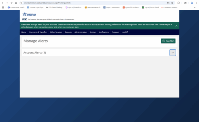 Screenshot of ANB Go business alert page.