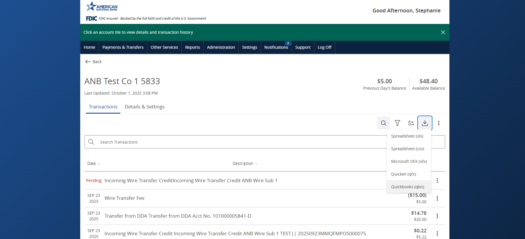 Export transactions for QuickBooks